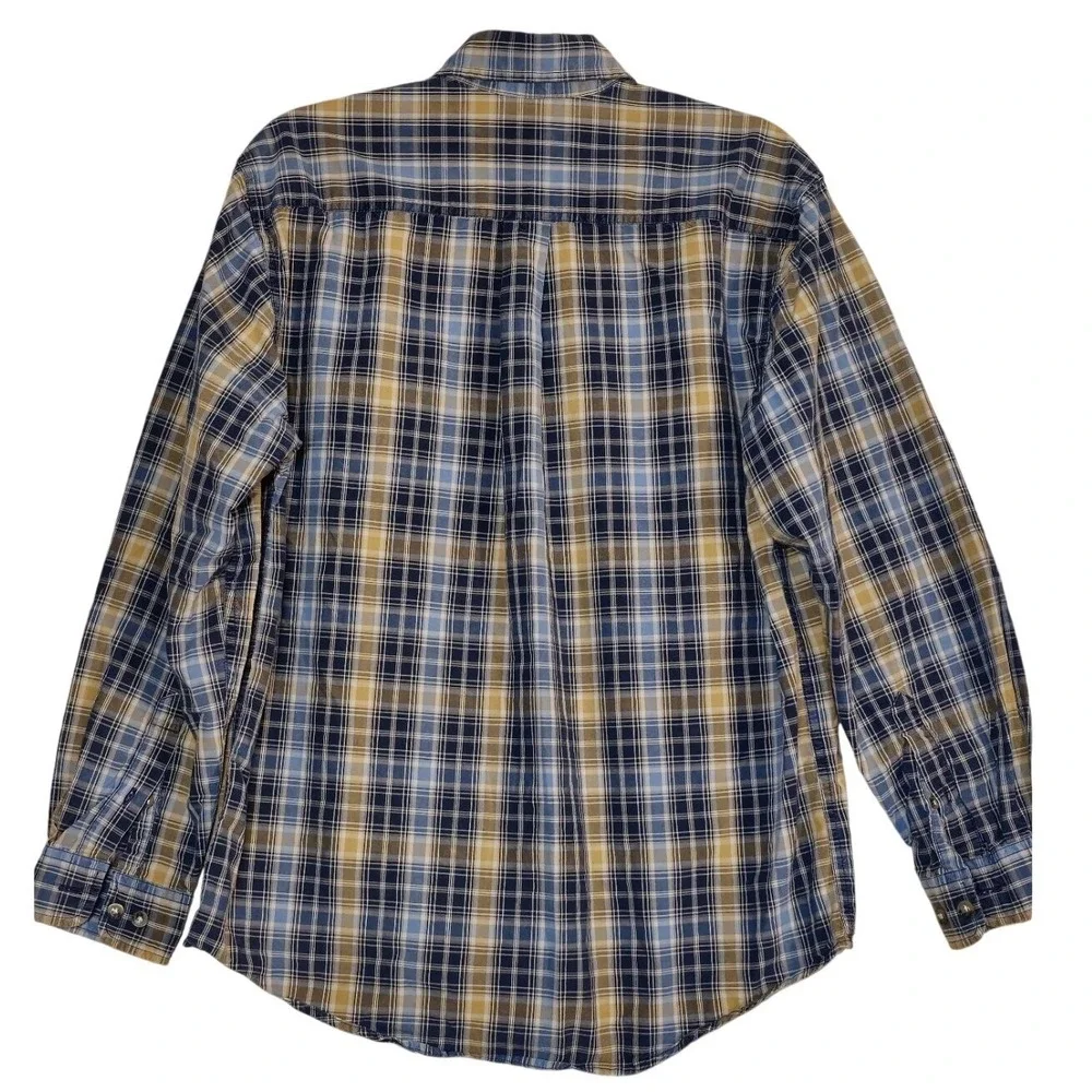 Carhartt Mens Medium Button Down Plaid Long Sleeve Shirt Cotton Leather Logo NEW